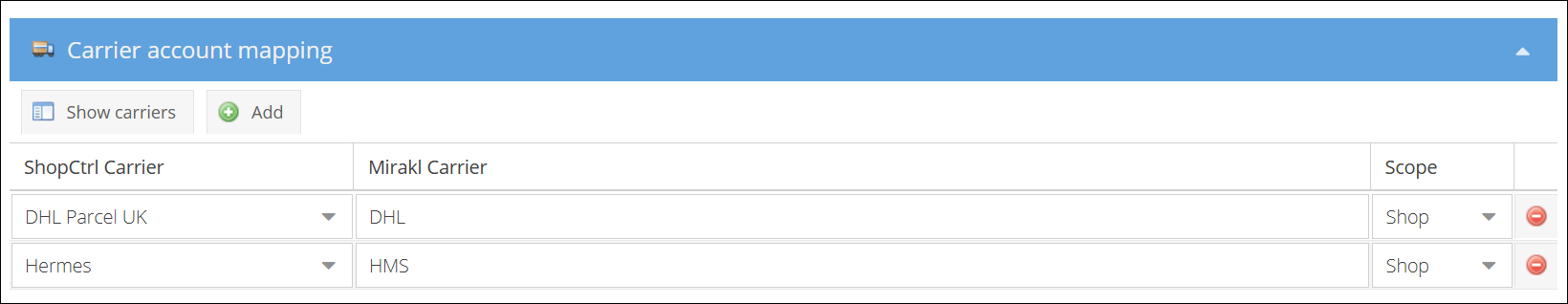 mirakl-arrier-account-mapping